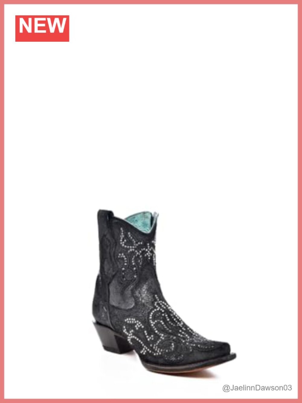 Leather Snip Toe Ankle Bootie with Cowboy Heel and Zip Closure
